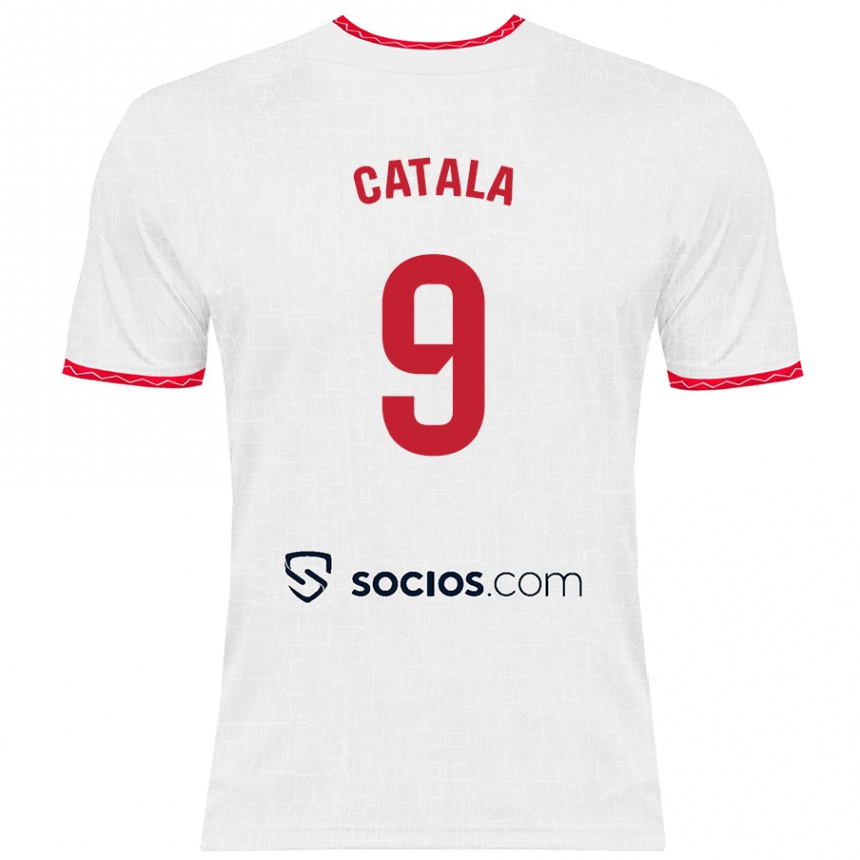 Kids Football Rubén Catalá #9 White Red Home Jersey 2024/25 T-Shirt Nz