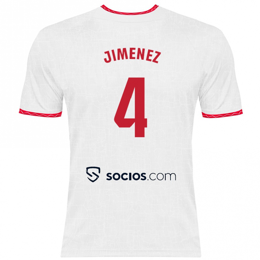 Kids Football Diego Jiménez #4 White Red Home Jersey 2024/25 T-Shirt Nz