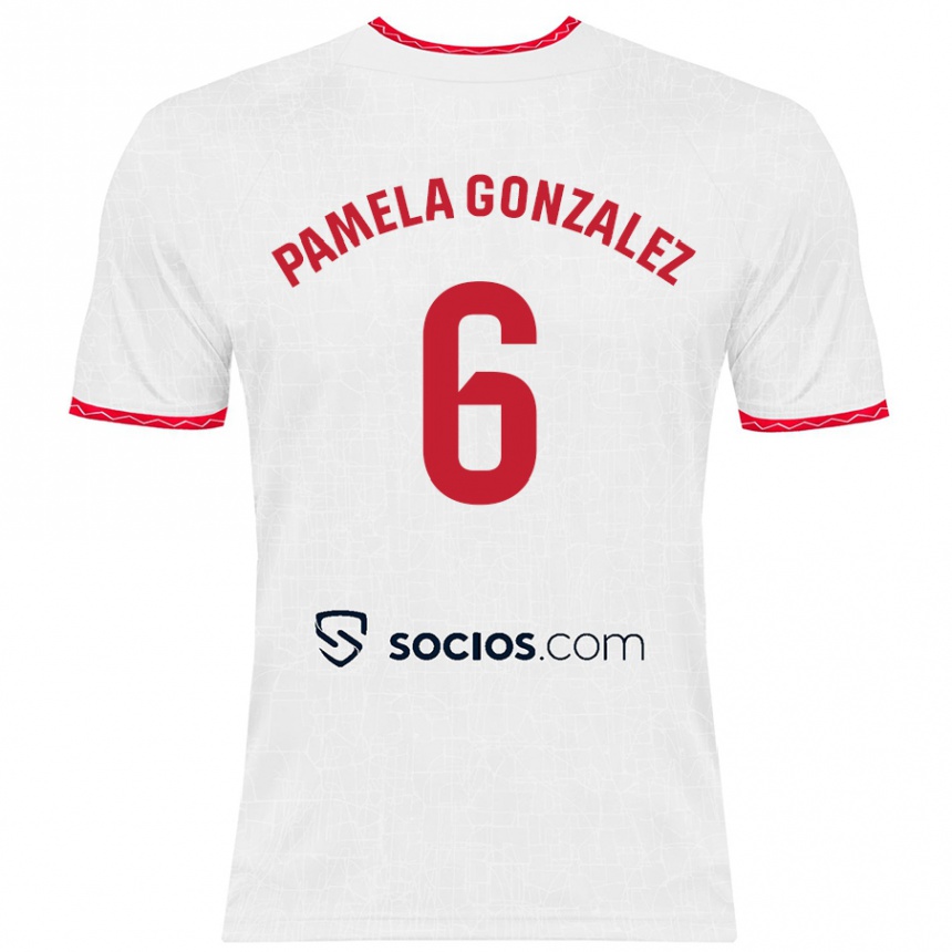 Kids Football Cinthia Pamela González Medina #6 White Red Home Jersey 2024/25 T-Shirt Nz