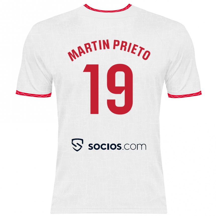 Kids Football Cristina Martín-Prieto Gutiérrez #19 White Red Home Jersey 2024/25 T-Shirt Nz