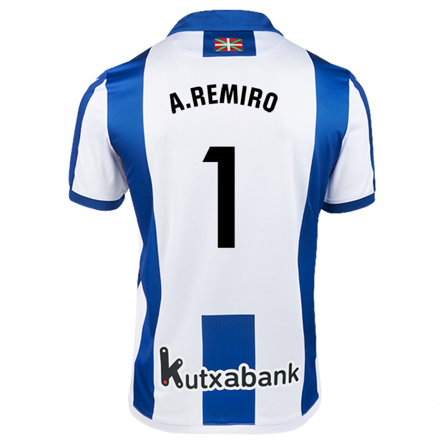 Kids Football Álex Remiro #1 White Blue Home Jersey 2024/25 T-Shirt Nz