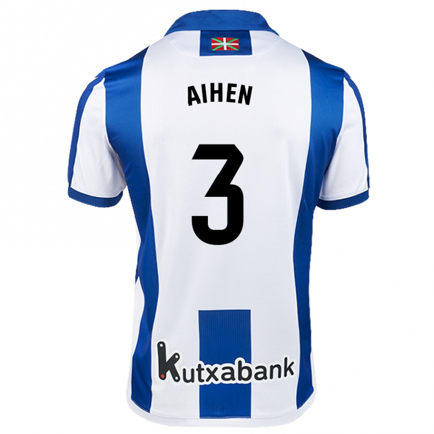 Kids Football Aihen Muñoz #3 White Blue Home Jersey 2024/25 T-Shirt Nz