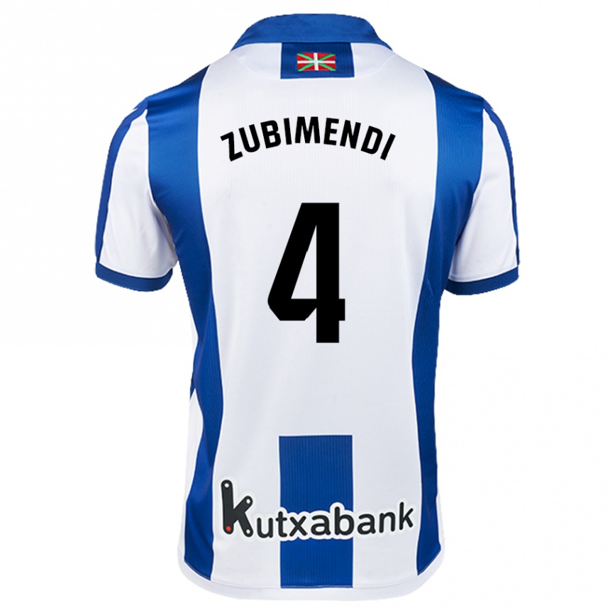 Kids Football Martín Zubimendi #4 White Blue Home Jersey 2024/25 T-Shirt Nz