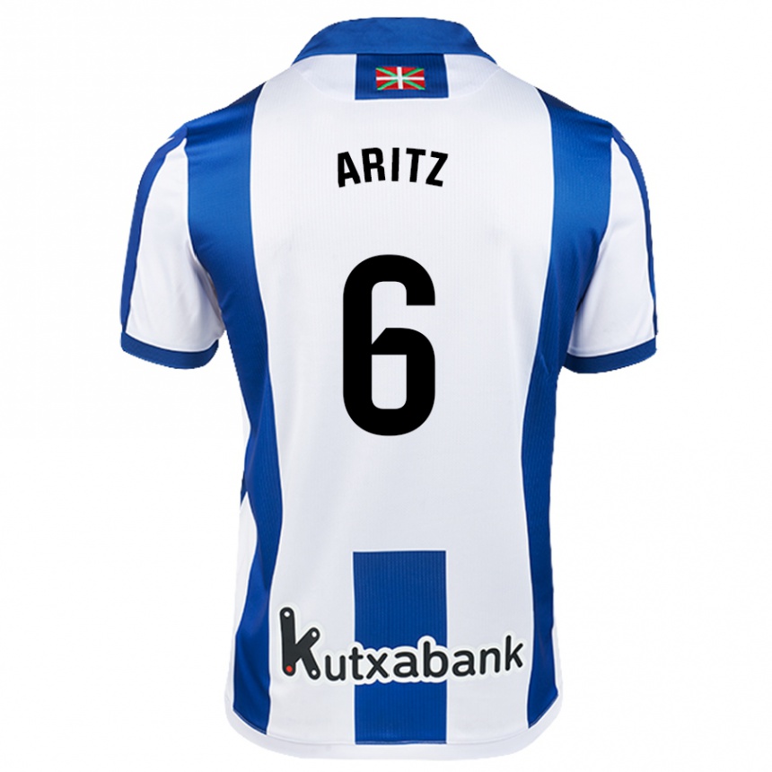 Kids Football Aritz Elustondo #6 White Blue Home Jersey 2024/25 T-Shirt Nz