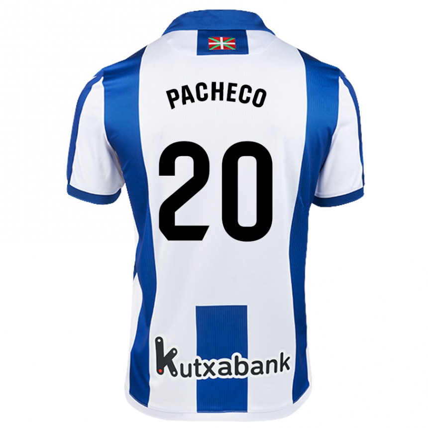 Kids Football Jon Pacheco #20 White Blue Home Jersey 2024/25 T-Shirt Nz