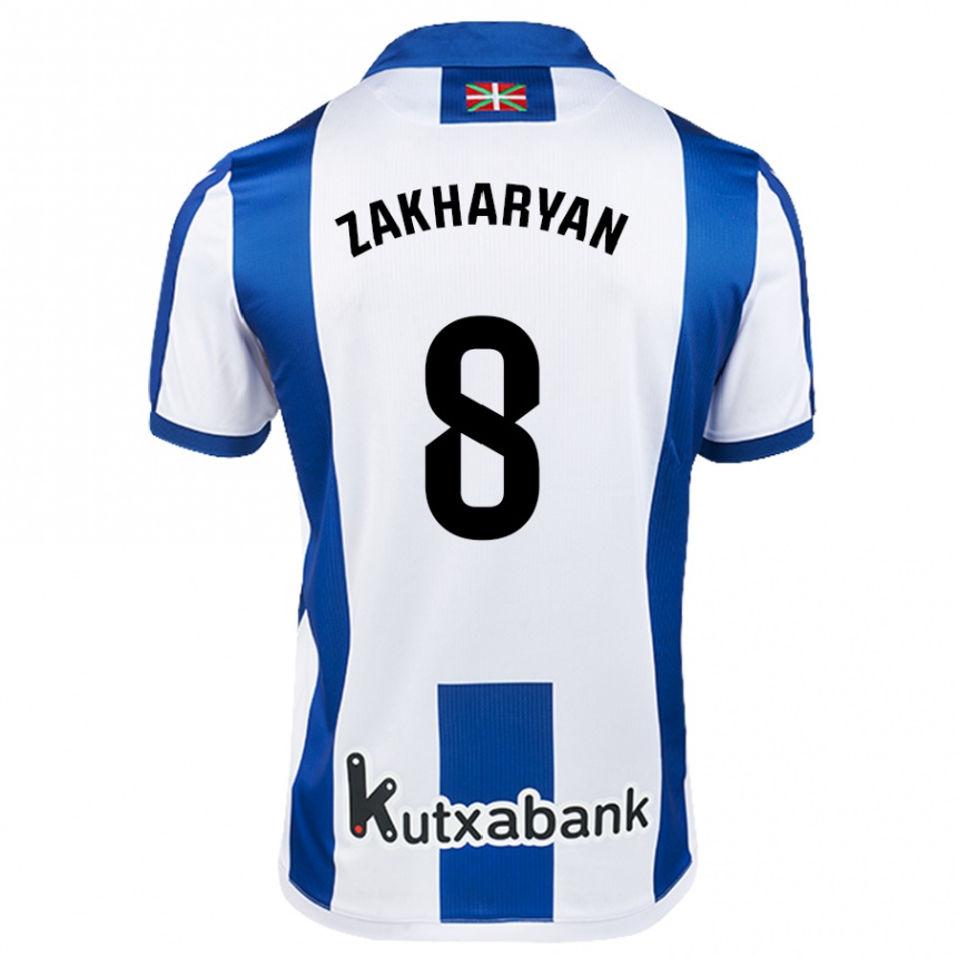 Kids Football Arsen Zakharyan #8 White Blue Home Jersey 2024/25 T-Shirt Nz