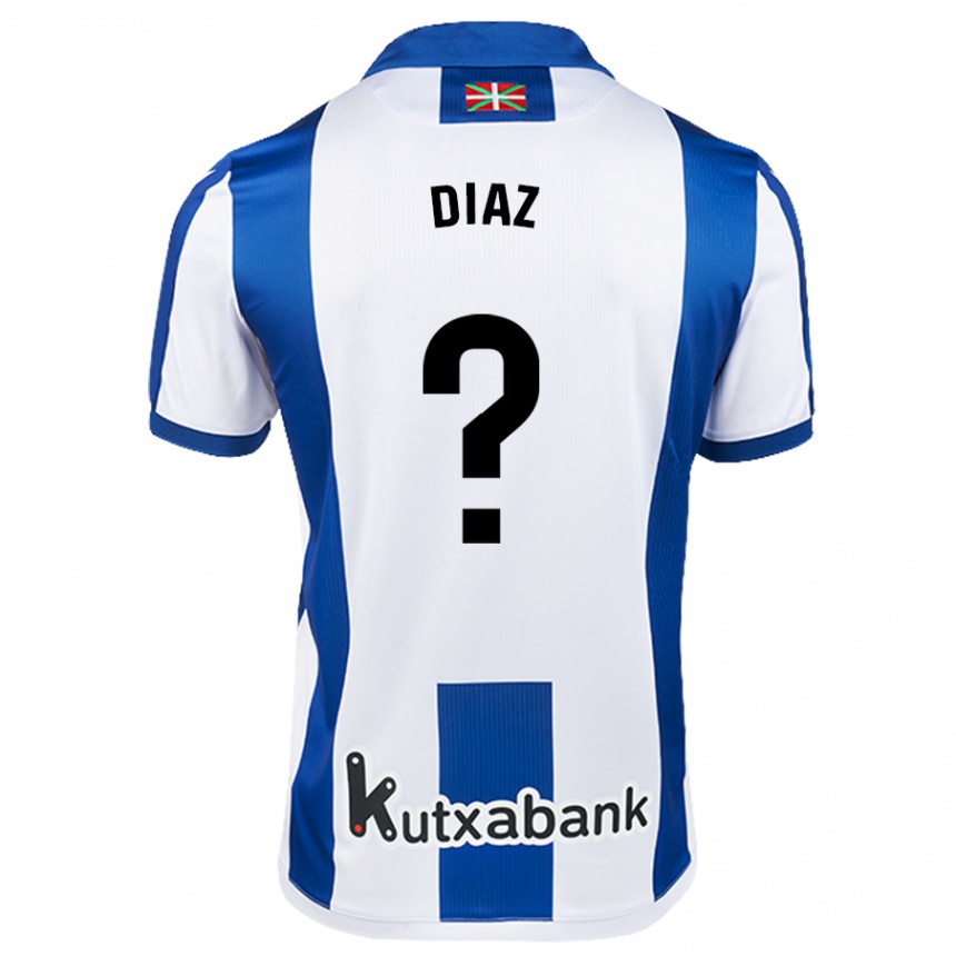 Kids Football Dani Díaz #0 White Blue Home Jersey 2024/25 T-Shirt Nz