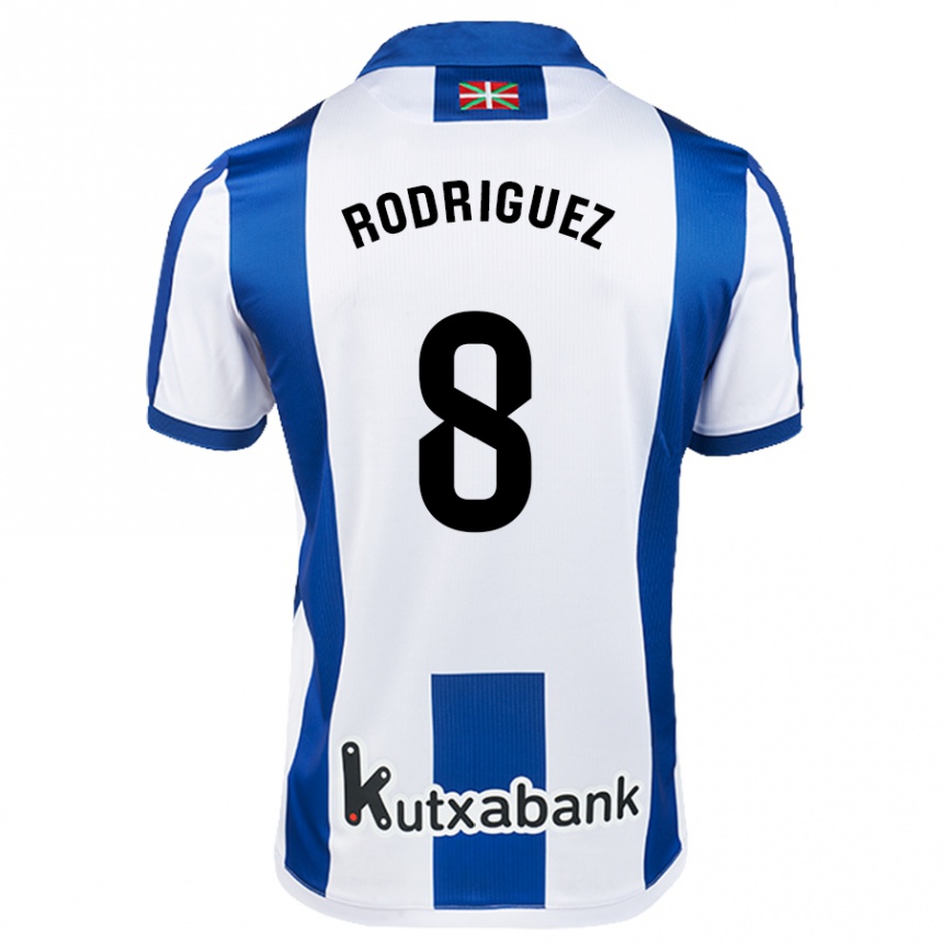 Kids Football Mikel Rodriguez #8 White Blue Home Jersey 2024/25 T-Shirt Nz