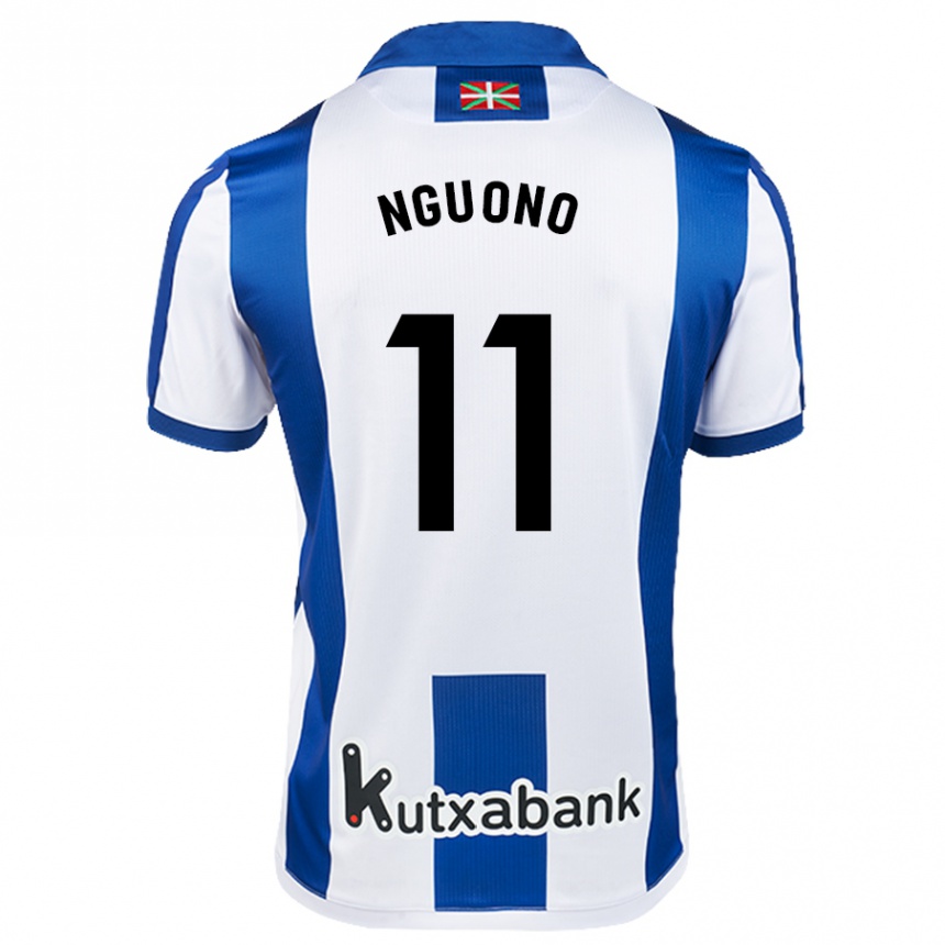 Kids Football Job Nguono #11 White Blue Home Jersey 2024/25 T-Shirt Nz