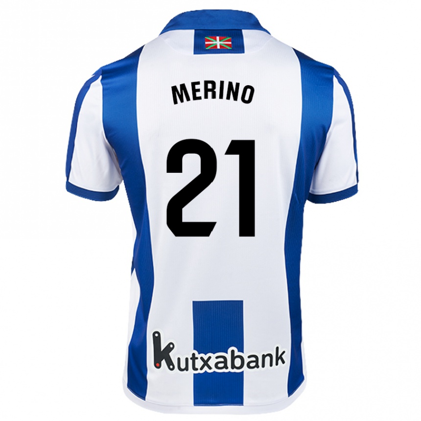 Kids Football Jon Merino #21 White Blue Home Jersey 2024/25 T-Shirt Nz