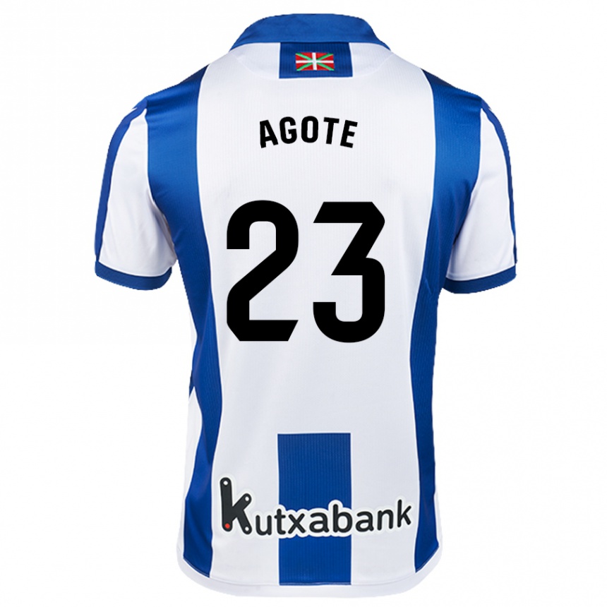 Kids Football Unax Agote #23 White Blue Home Jersey 2024/25 T-Shirt Nz