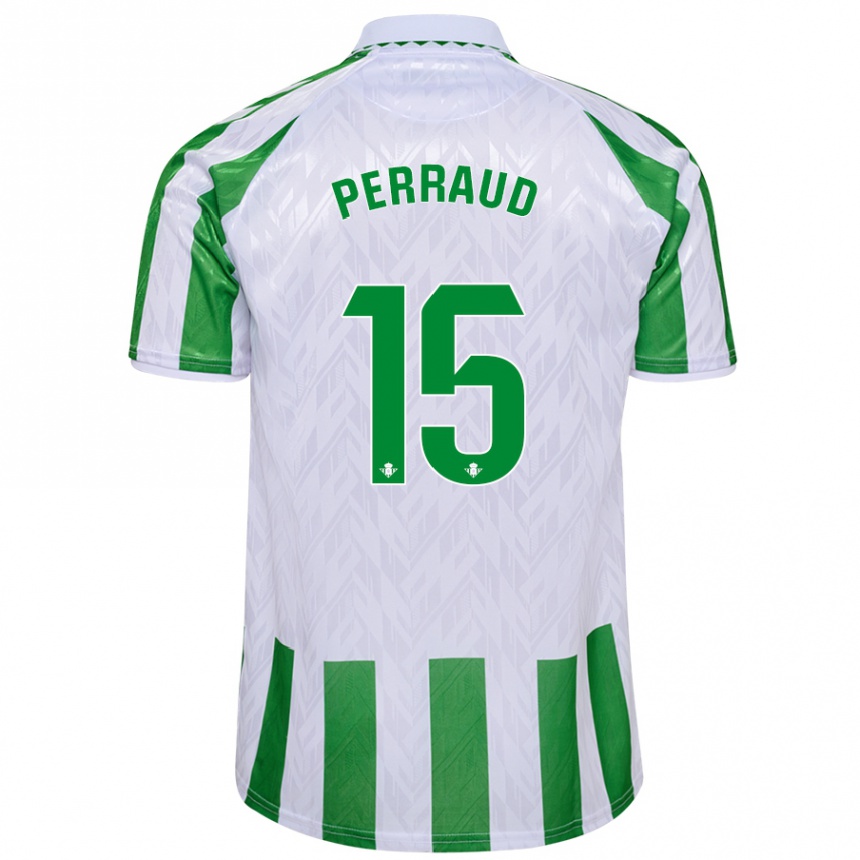 Kids Football Romain Perraud #15 Green White Stripes Home Jersey 2024/25 T-Shirt Nz