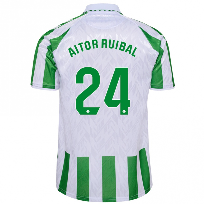 Kids Football Aitor Ruibal #24 Green White Stripes Home Jersey 2024/25 T-Shirt Nz