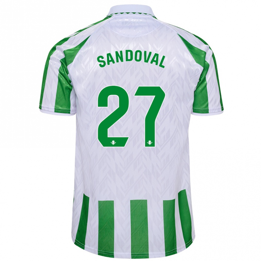 Kids Football Keimer Sandoval #27 Green White Stripes Home Jersey 2024/25 T-Shirt Nz