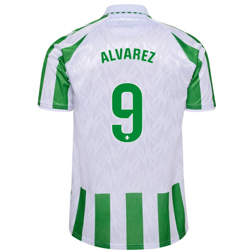 Kids Football Carmen Álvarez Sánchez #9 Green White Stripes Home Jersey 2024/25 T-Shirt Nz