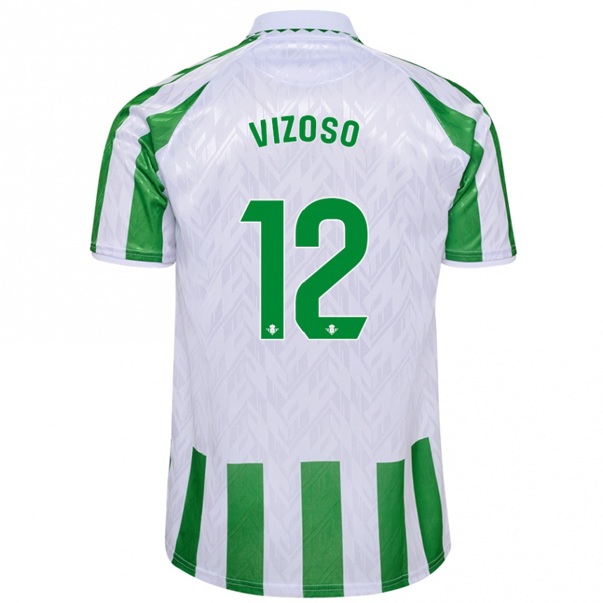 Kids Football Paula Vizoso Prieto #12 Green White Stripes Home Jersey 2024/25 T-Shirt Nz