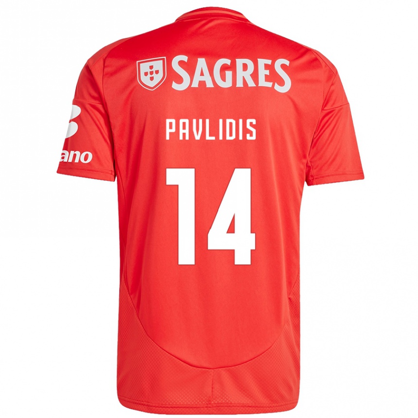 Kids Football Vangelis Pavlidis #14 Red White Home Jersey 2024/25 T-Shirt Nz