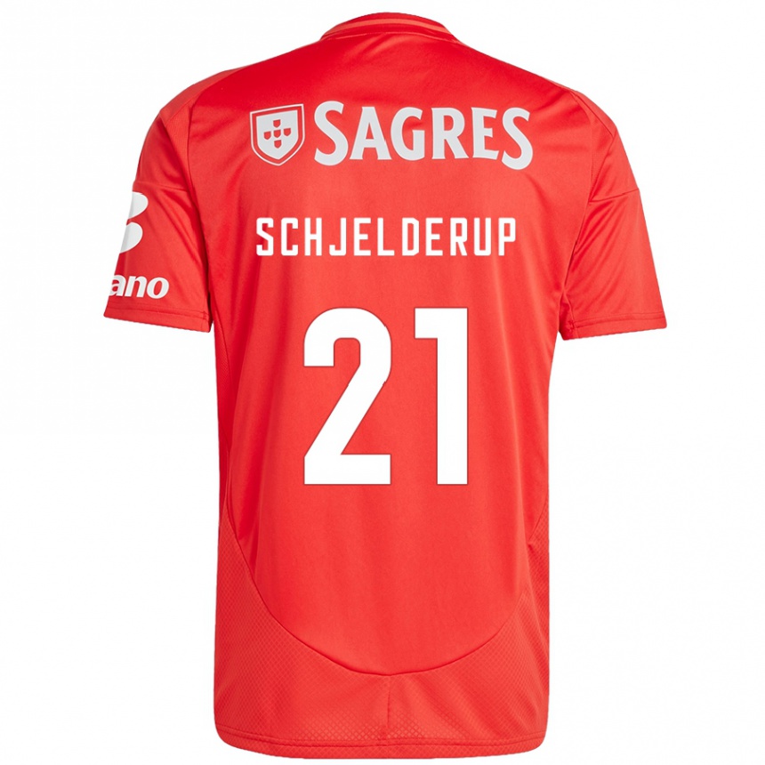 Kids Football Andreas Schjelderup #21 Red White Home Jersey 2024/25 T-Shirt Nz