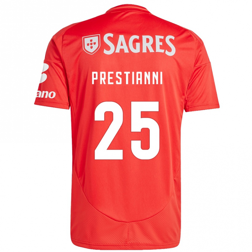 Kids Football Gianluca Prestianni #25 Red White Home Jersey 2024/25 T-Shirt Nz