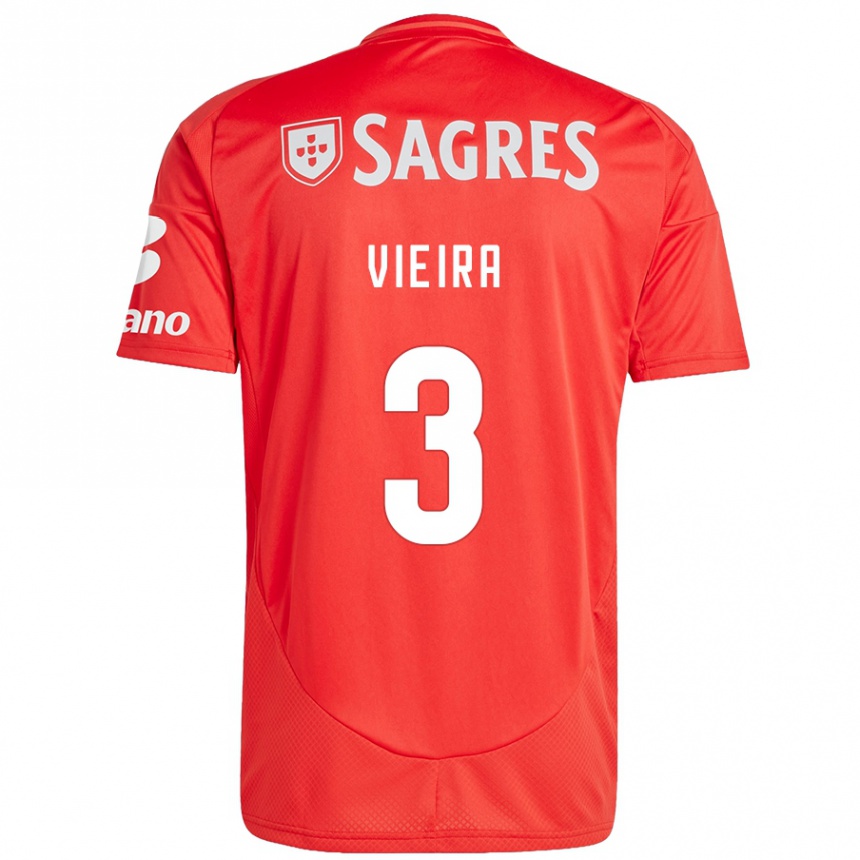 Kids Football Miguel Vieira #3 Red White Home Jersey 2024/25 T-Shirt Nz