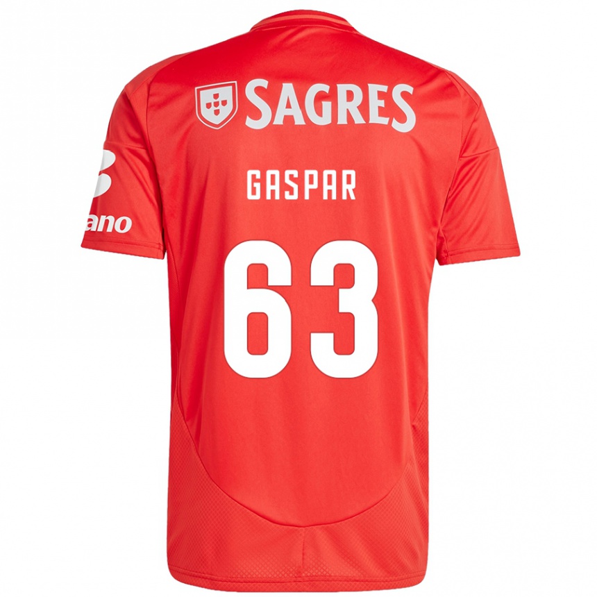 Kids Football Guilherme Gaspar #63 Red White Home Jersey 2024/25 T-Shirt Nz