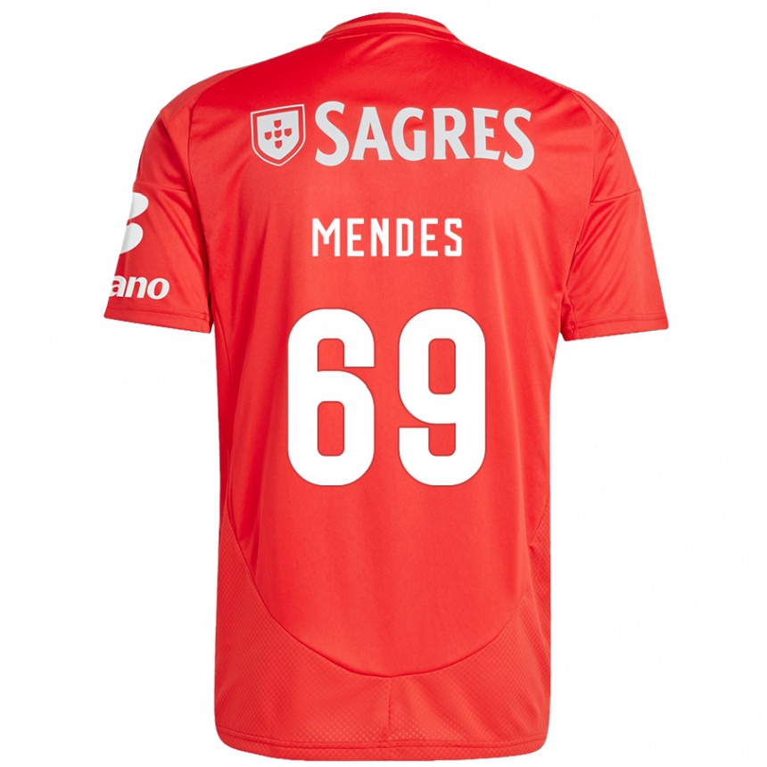 Kids Football Vladimir Mendes #69 Red White Home Jersey 2024/25 T-Shirt Nz