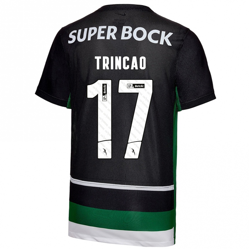 Kids Football Trincão #17 Black White Green Home Jersey 2024/25 T-Shirt Nz