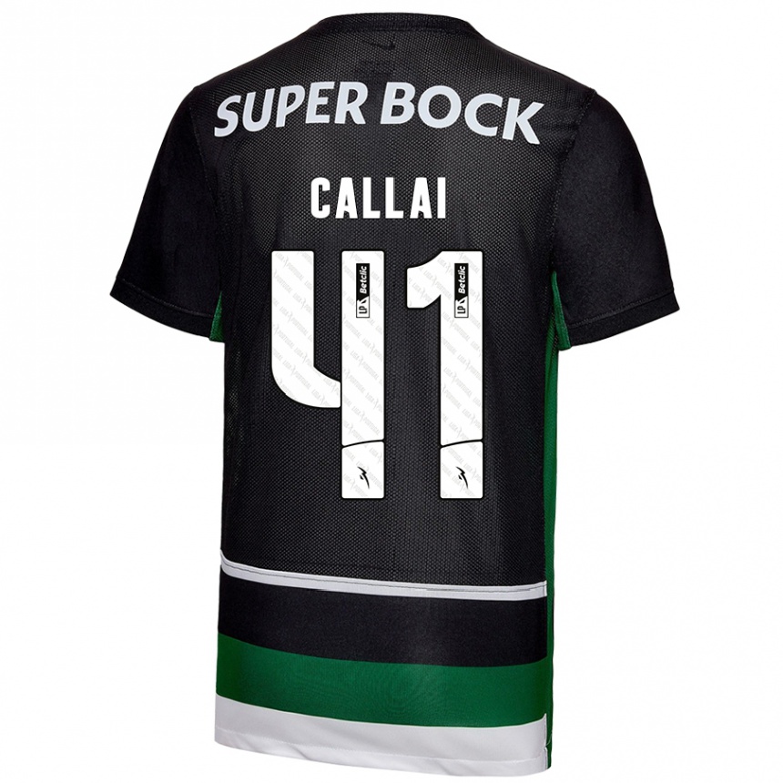 Kids Football Diego Callai #41 Black White Green Home Jersey 2024/25 T-Shirt Nz