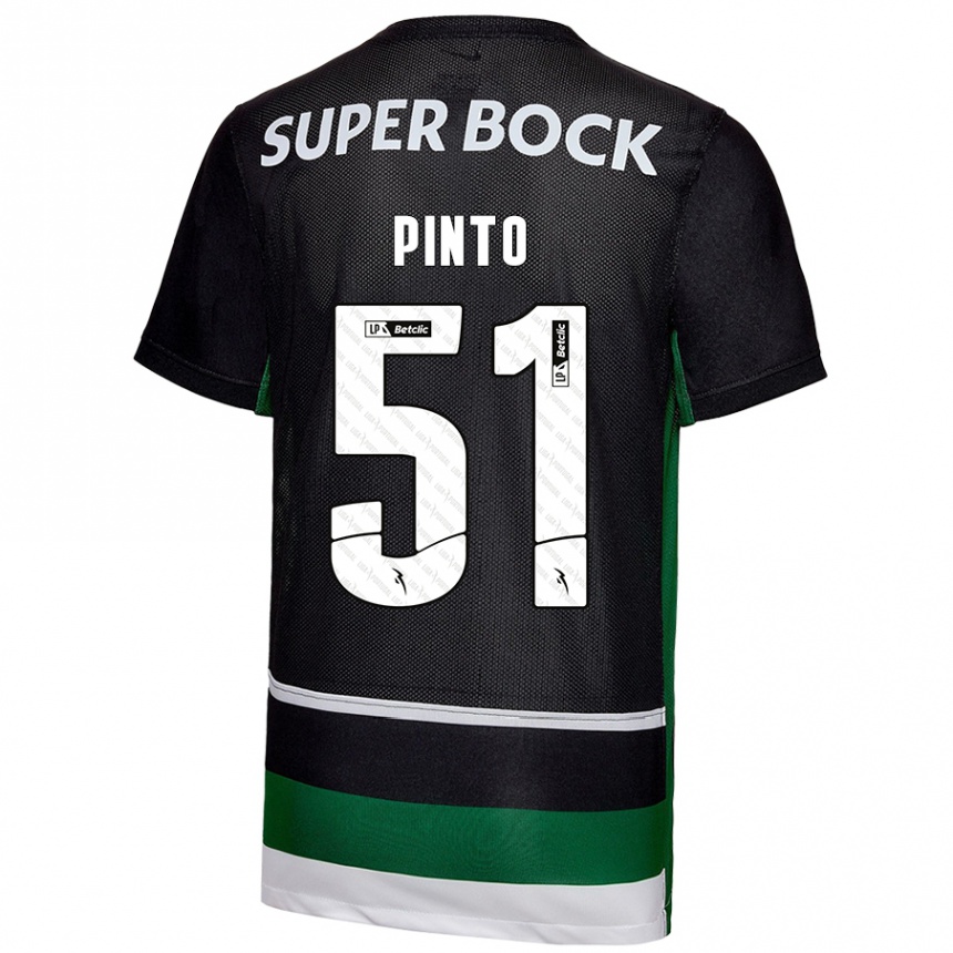 Kids Football Diogo Pinto #51 Black White Green Home Jersey 2024/25 T-Shirt Nz