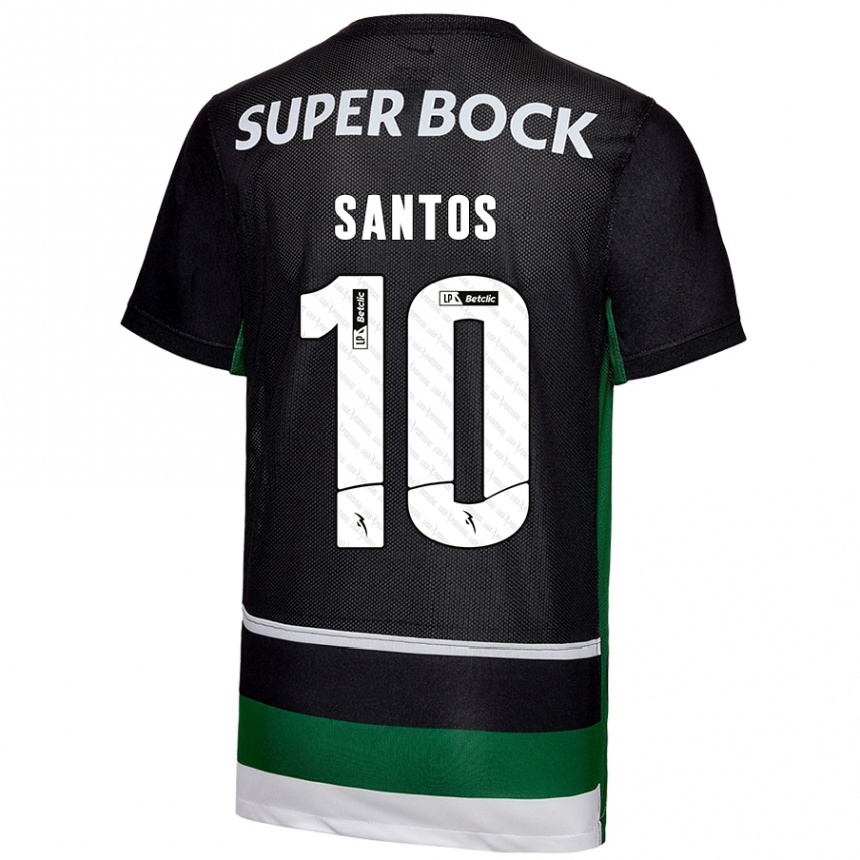 Kids Football Guilherme Santos #10 Black White Green Home Jersey 2024/25 T-Shirt Nz