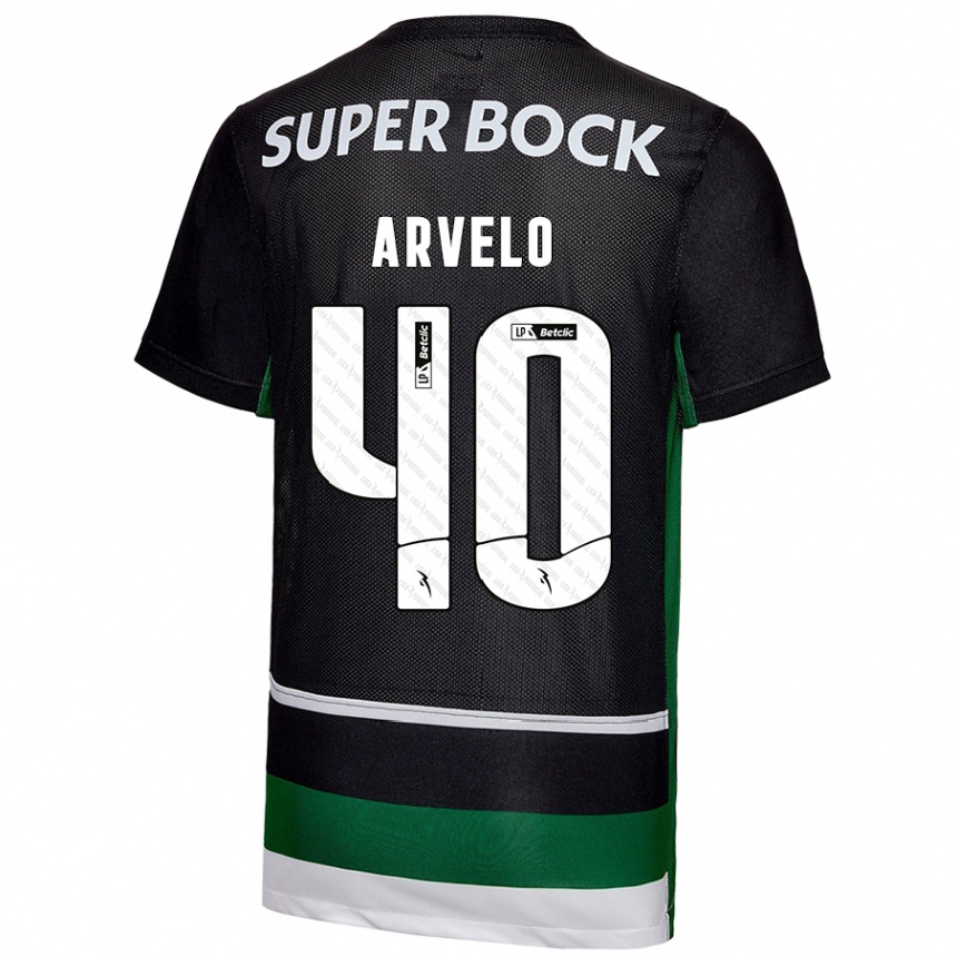 Kids Football Adam Arvelo #40 Black White Green Home Jersey 2024/25 T-Shirt Nz