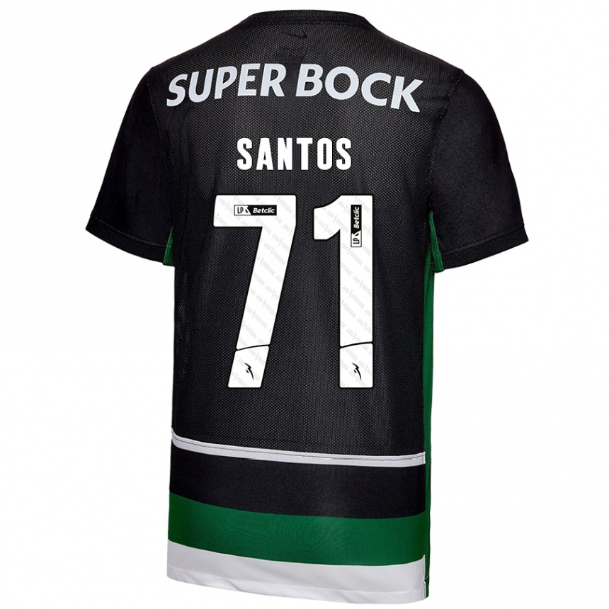 Kids Football Denilson Santos #71 Black White Green Home Jersey 2024/25 T-Shirt Nz