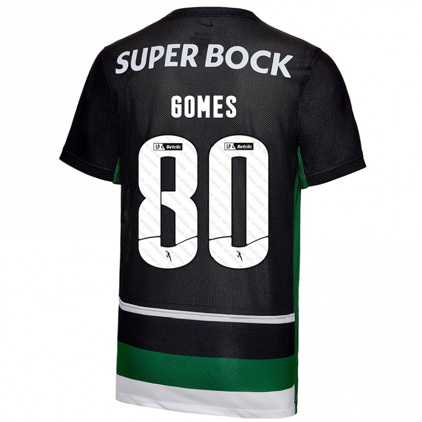 Kids Football Luís Gomes #80 Black White Green Home Jersey 2024/25 T-Shirt Nz