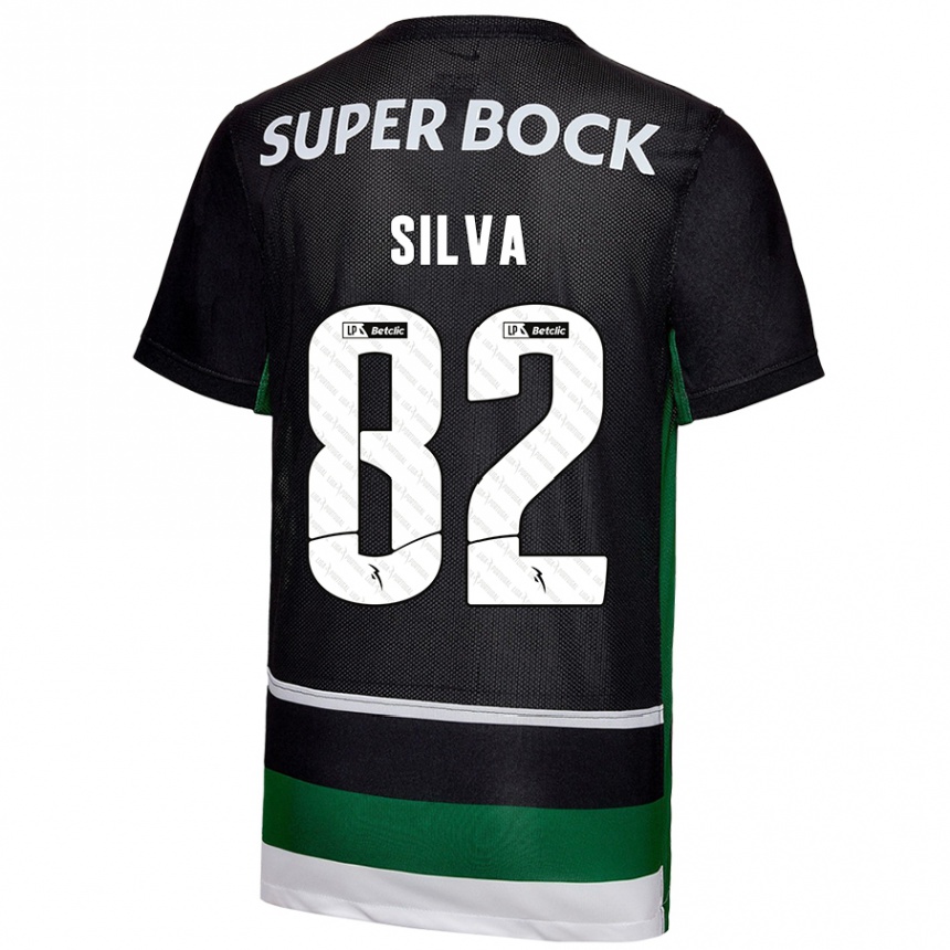 Kids Football Gabriel Silva #82 Black White Green Home Jersey 2024/25 T-Shirt Nz