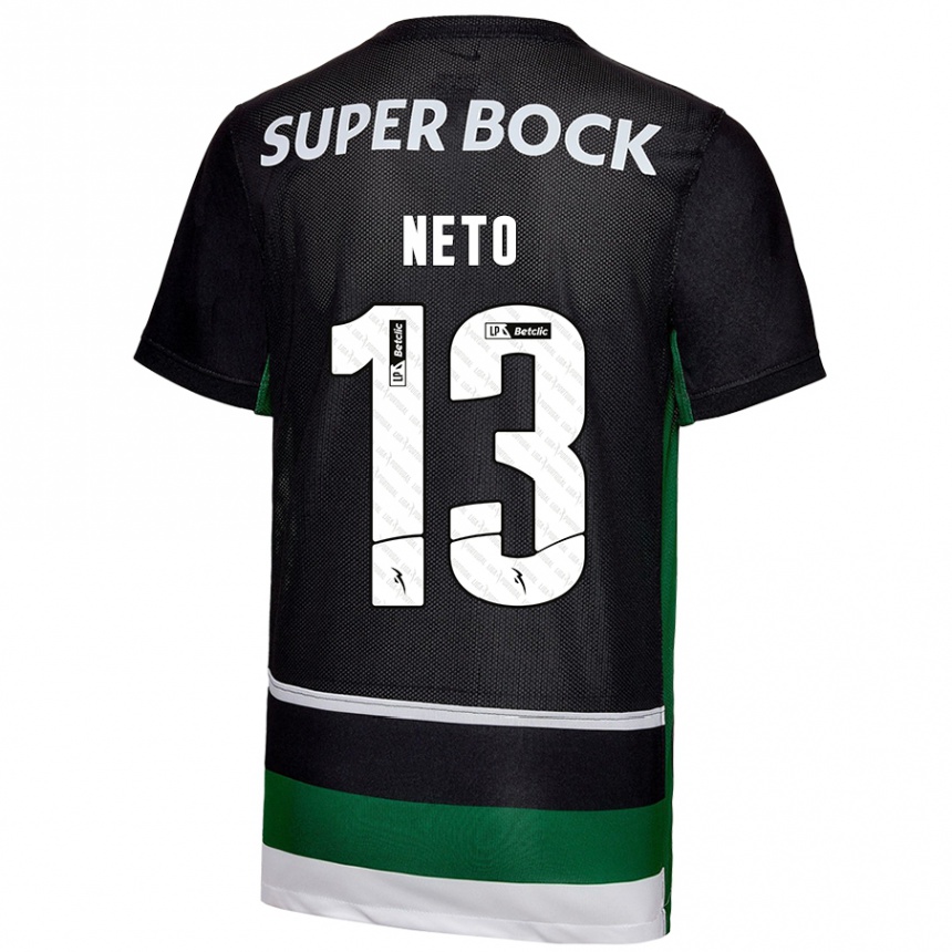 Kids Football Luís Neto #13 Black White Green Home Jersey 2024/25 T-Shirt Nz