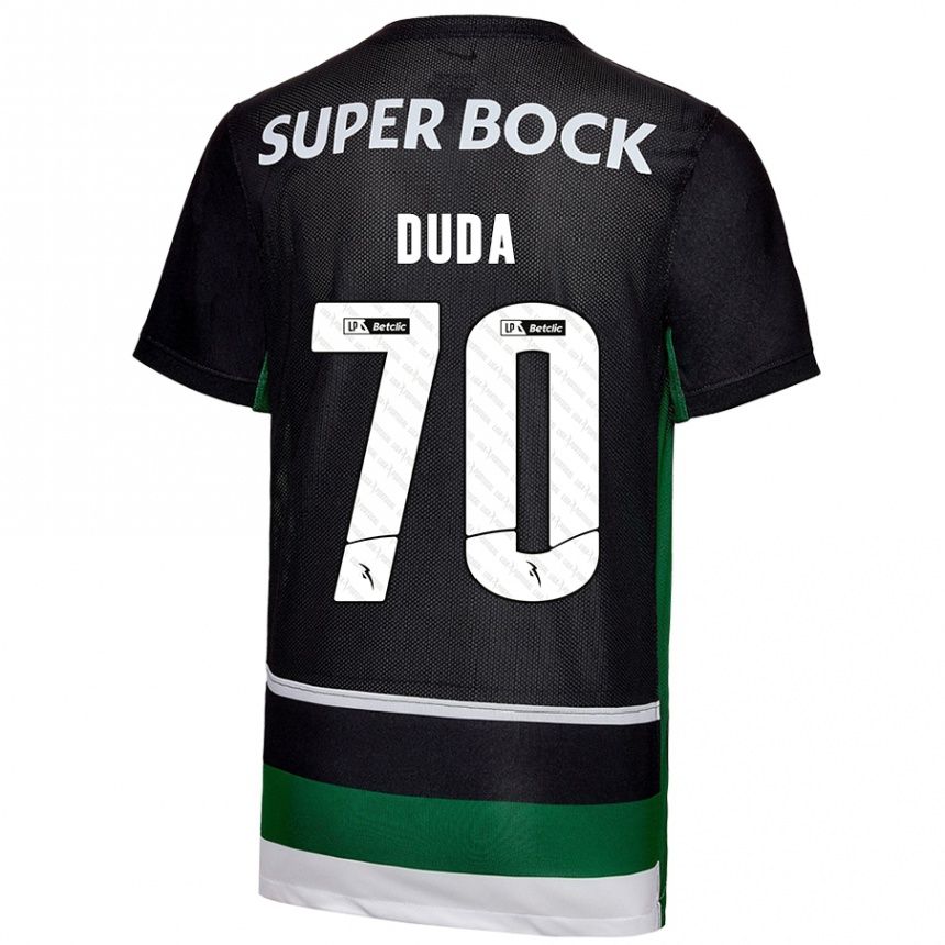 Kids Football Dudá #70 Black White Green Home Jersey 2024/25 T-Shirt Nz