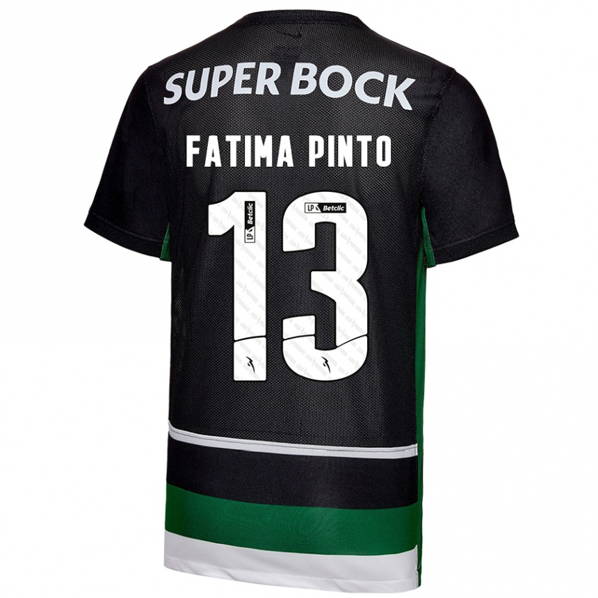 Kids Football Fátima Alexandra Figueira Pinto #13 Black White Green Home Jersey 2024/25 T-Shirt Nz