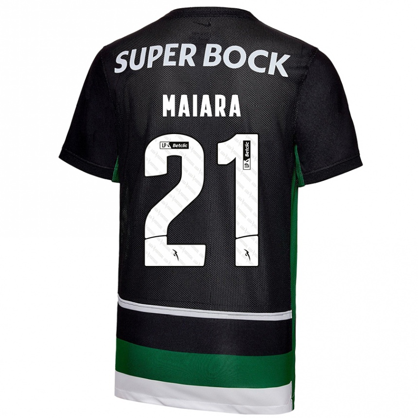 Kids Football Maiara Carolina Niehues #21 Black White Green Home Jersey 2024/25 T-Shirt Nz