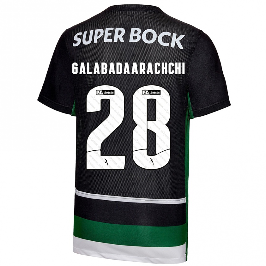 Kids Football Jacinta Galabadaarachchi #28 Black White Green Home Jersey 2024/25 T-Shirt Nz