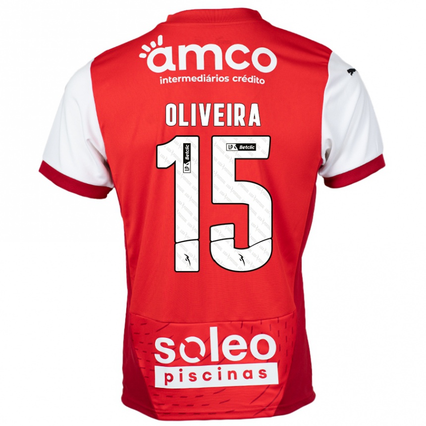 Kids Football Paulo Oliveira #15 Red White Home Jersey 2024/25 T-Shirt Nz