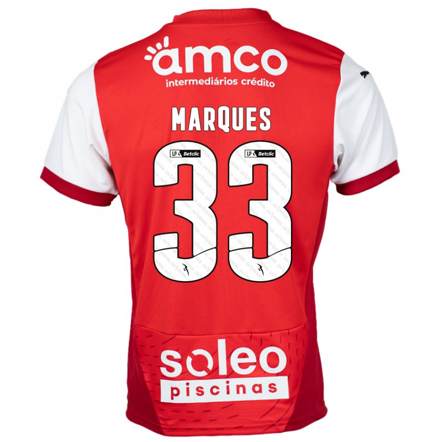 Kids Football João Marques #33 Red White Home Jersey 2024/25 T-Shirt Nz