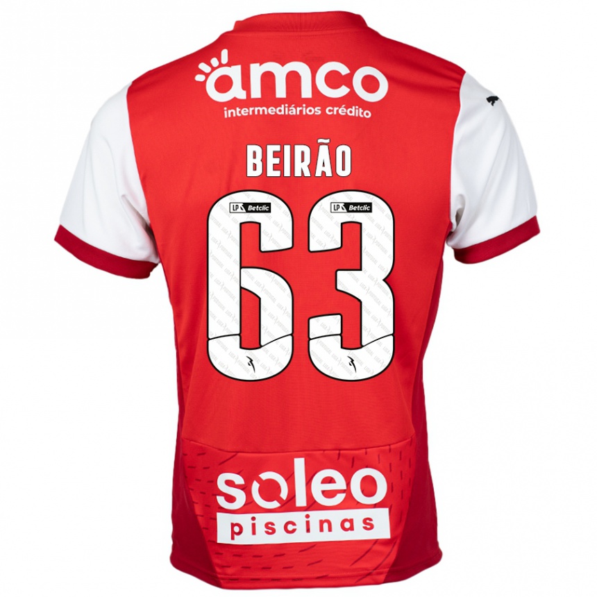 Kids Football Rodrigo Beirão #63 Red White Home Jersey 2024/25 T-Shirt Nz