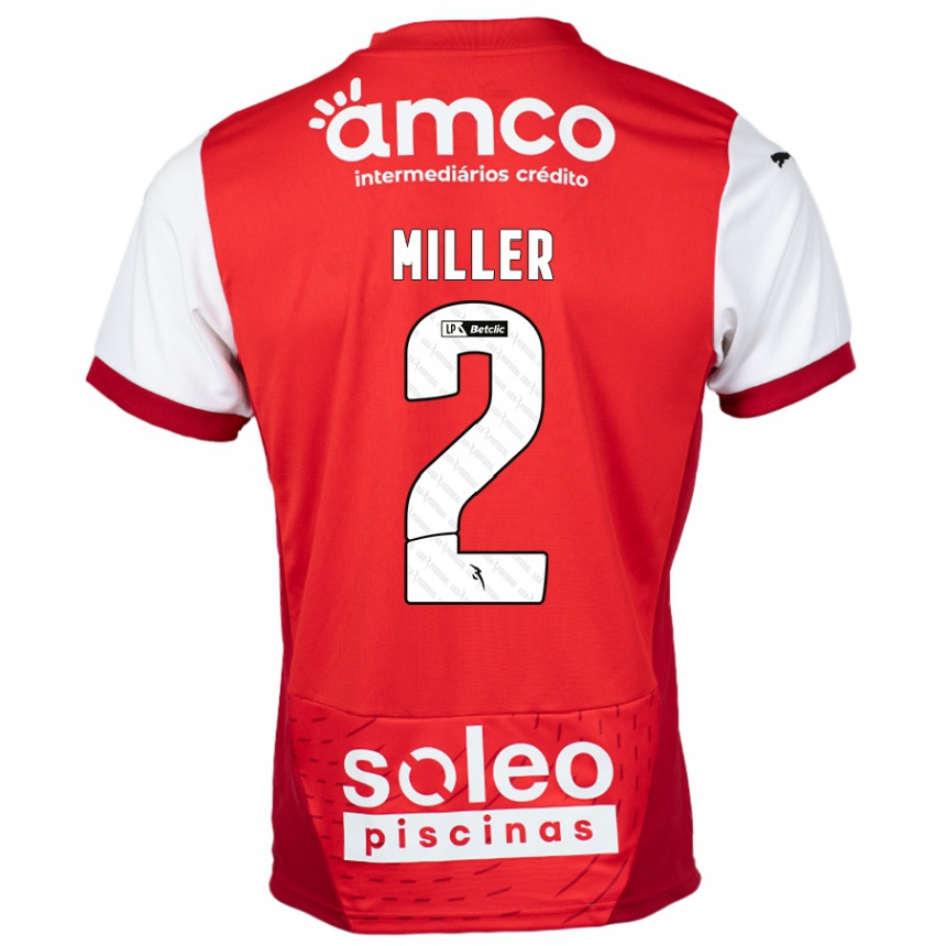 Kids Football Maria Miller #2 Red White Home Jersey 2024/25 T-Shirt Nz