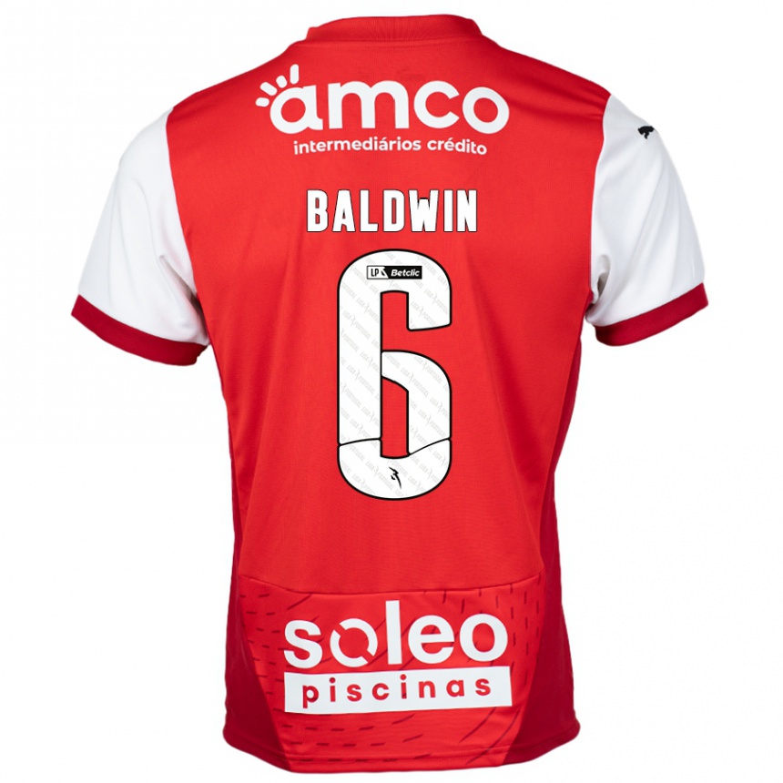 Kids Football Carlyn Baldwin #6 Red White Home Jersey 2024/25 T-Shirt Nz