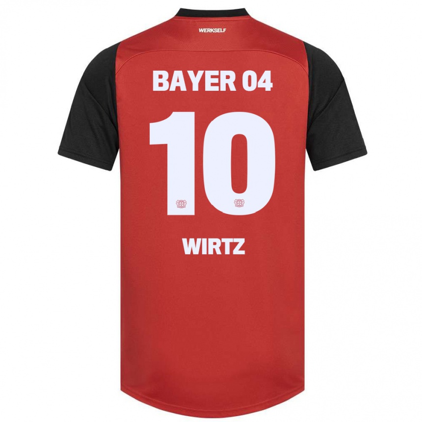 Kids Football Florian Wirtz #10 Red Black Home Jersey 2024/25 T-Shirt Nz