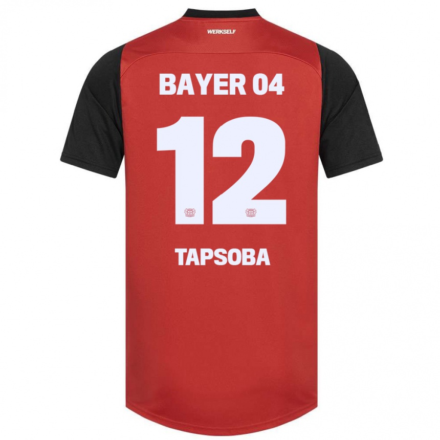 Kids Football Edmond Tapsoba #12 Red Black Home Jersey 2024/25 T-Shirt Nz