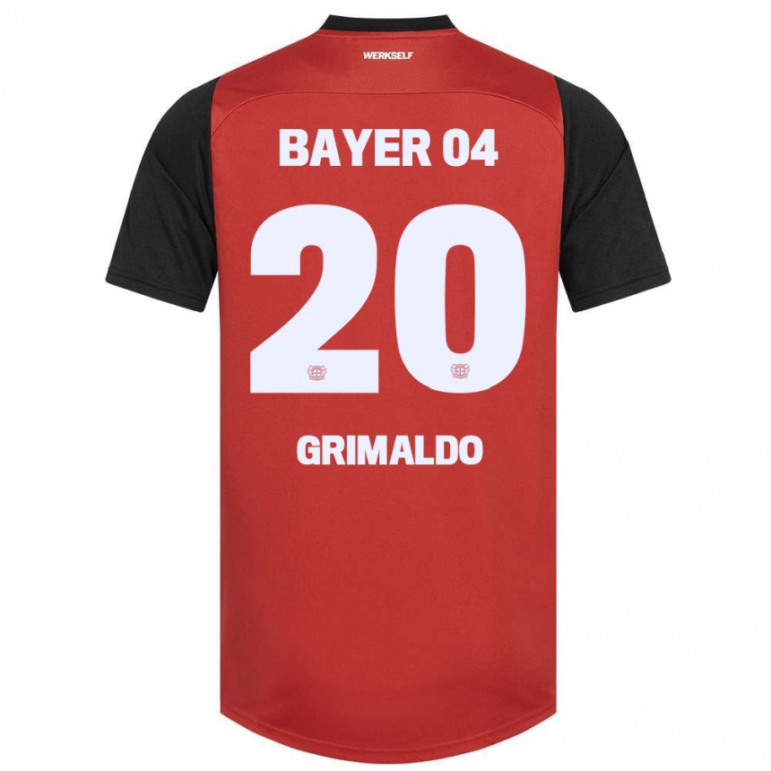 Kids Football Alejandro Grimaldo #20 Red Black Home Jersey 2024/25 T-Shirt Nz