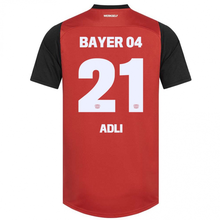 Kids Football Amine Adli #21 Red Black Home Jersey 2024/25 T-Shirt Nz