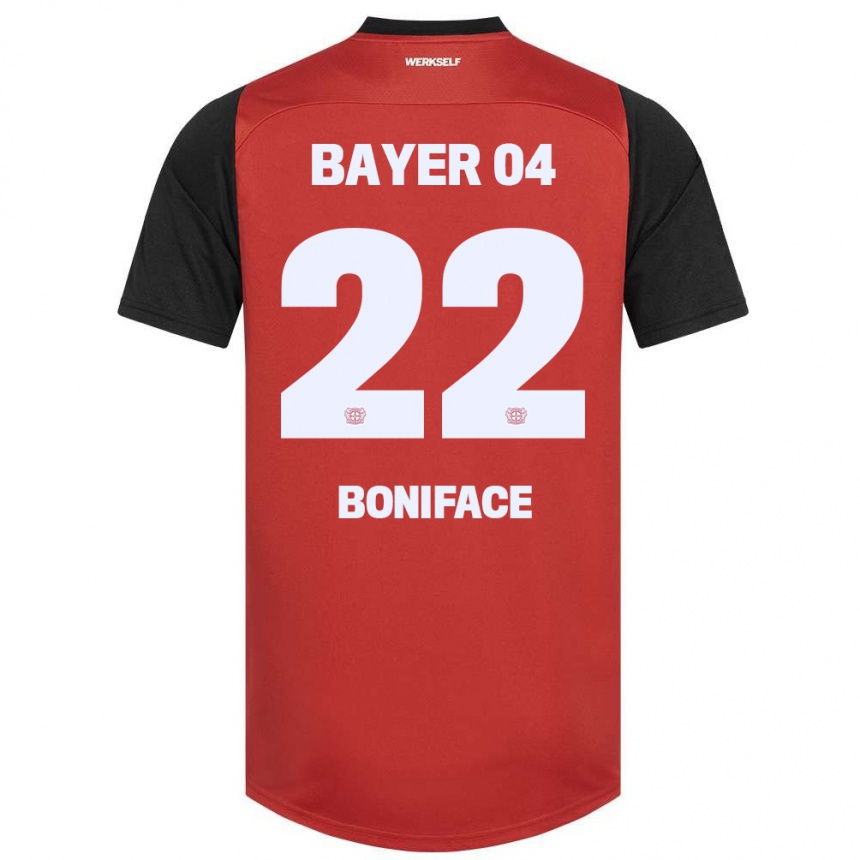 Kids Football Victor Boniface #22 Red Black Home Jersey 2024/25 T-Shirt Nz