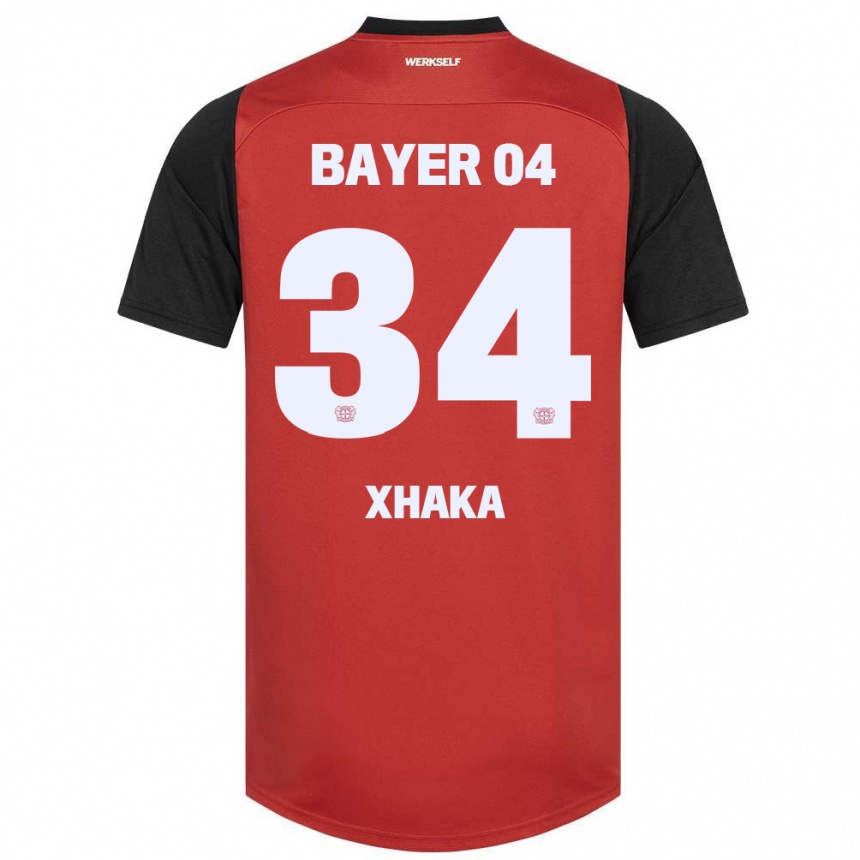 Kids Football Granit Xhaka #34 Red Black Home Jersey 2024/25 T-Shirt Nz